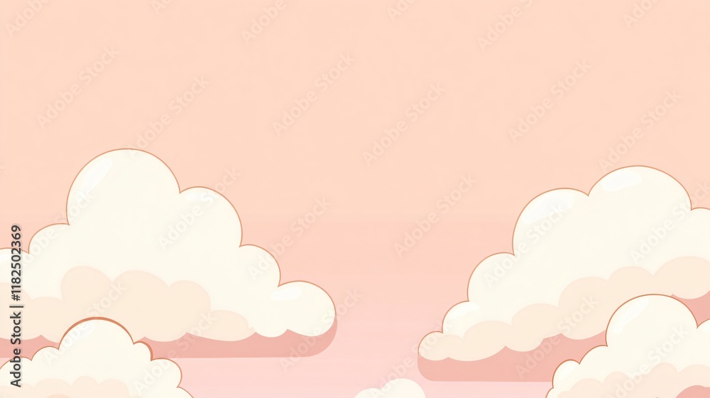Pastel Pink Sky with Fluffy Clouds, Dreamy Background Illustration Pastel Pink Sky with Fluffy Clouds, Dreamy Background Illustration