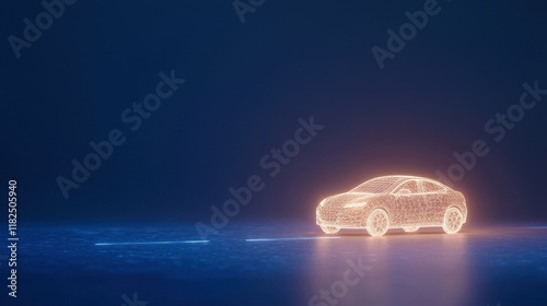 Futuristic Wireframe Car Model with Blue Background