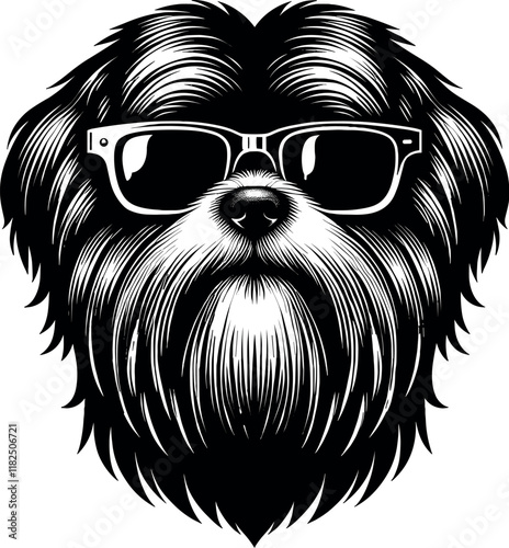 Lhasa Apso Dog Face Vector Black Silhouette Cricut Design T-Shirt photo