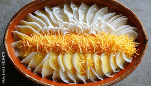 Traditional Thailand Khanom Buang Bowl with Layers of Creamy Flavors and Tasty Toppings photo