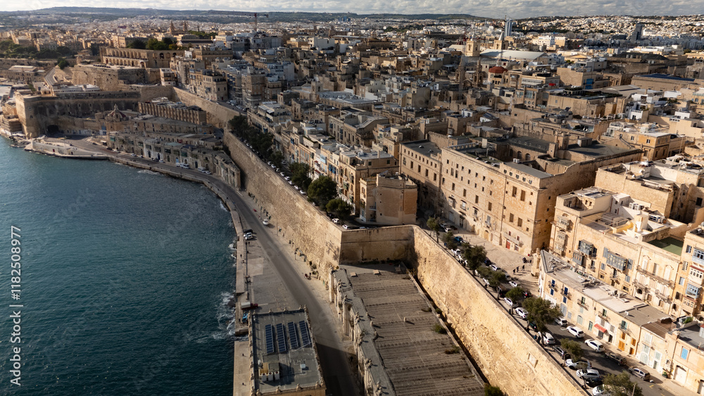 Aerial footage in Malta during winter holidays.