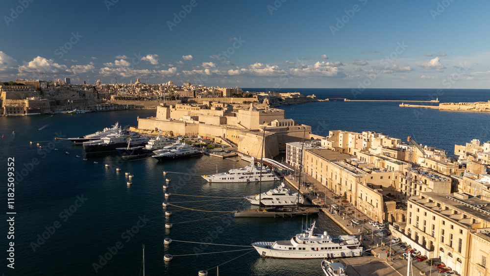 Aerial footage in Malta during winter holidays.