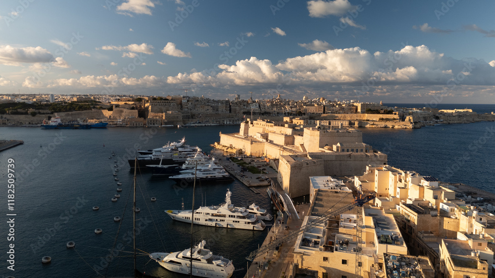 Aerial footage in Malta during winter holidays.