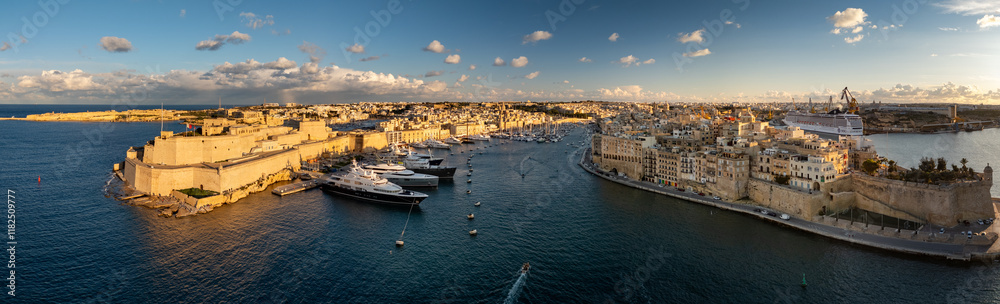 Aerial footage in Malta during winter holidays.