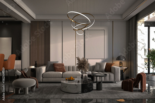 3d render modern living room