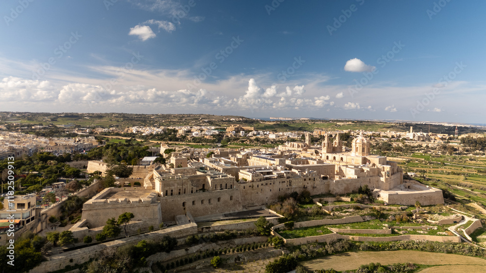 Aerial footage in Malta during winter holidays.