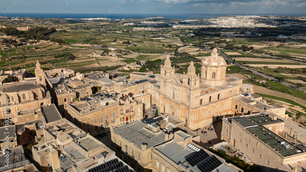 Aerial footage in Malta during winter holidays.