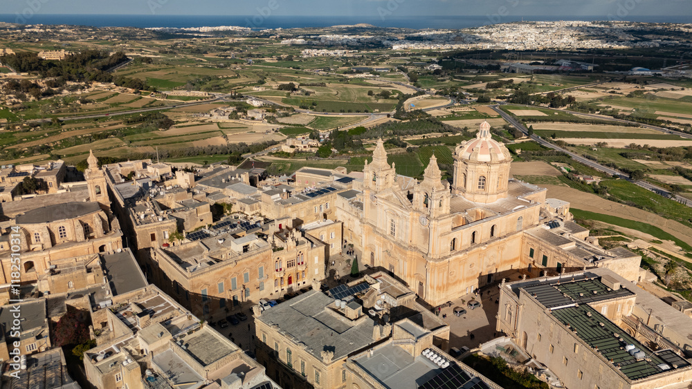 Aerial footage in Malta during winter holidays.