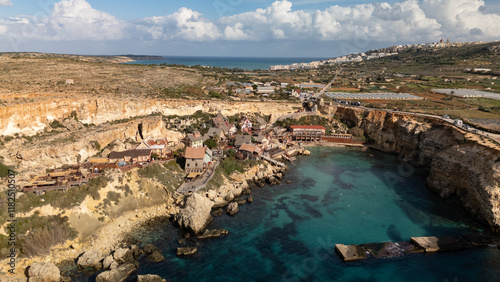Aerial footage in Malta during winter holidays.	