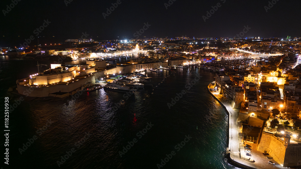 Aerial footage in Malta during winter holidays.
