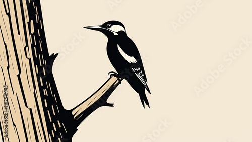 Elegant woodpecker in silhouette with a strong beak and perched stance. photo