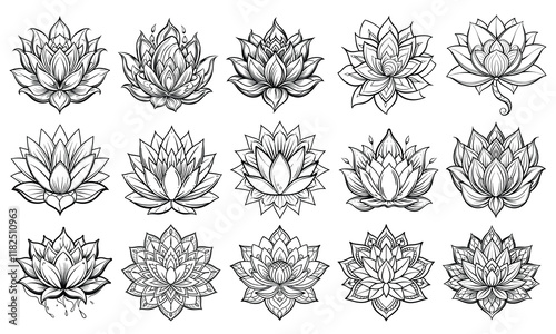 Lotus Drawing for Kids, Line Art for Adults, Isolated on White Background, Great for Early Learning, Fun Toddler Activities, Creative Art, Perfect for Kids’ Activity and Art Books.