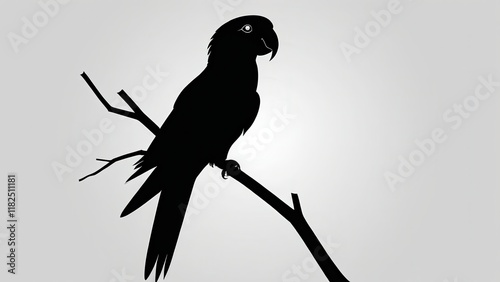 Artistic silhouette of a parrot perched on a branch, ideal for nature themes. photo