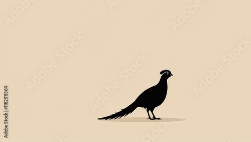 Artistic depiction of a pheasant in silhouette with a slender body and long tail. photo