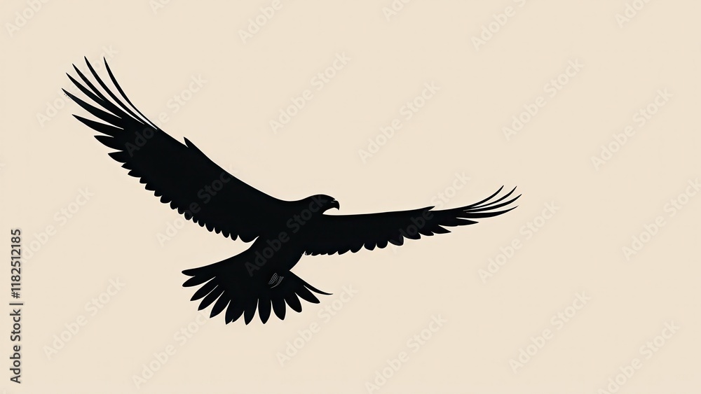 Obraz premium Elegant flying eagle silhouette with detailed wings, perfect for nature-themed designs.