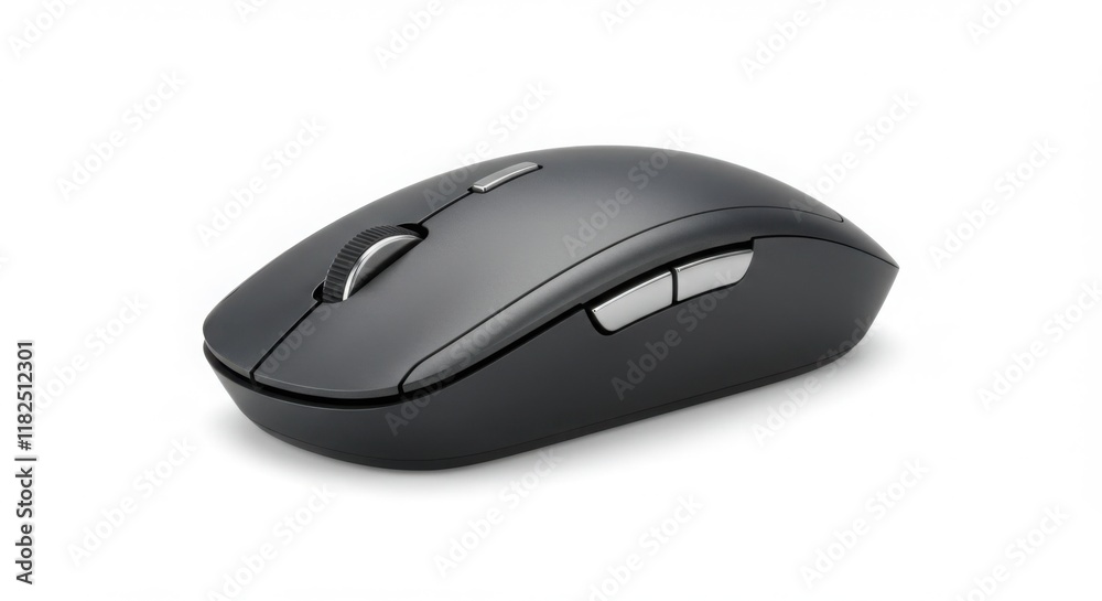 Wireless Computer Mouse, Dark Gray with Scroll Wheel and Buttons, Isolated Wireless Computer Mouse, Dark Gray with Scroll Wheel and Buttons, Isolated