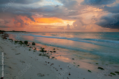 Wallpaper Mural Sunset on the Caribbean beach of Reviera Maya Yucatan Mexico Torontodigital.ca