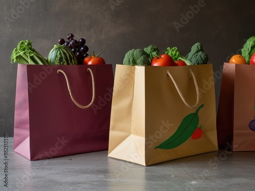 Eco-friendly shopping bags filled with fresh produce and vibrant vegetables