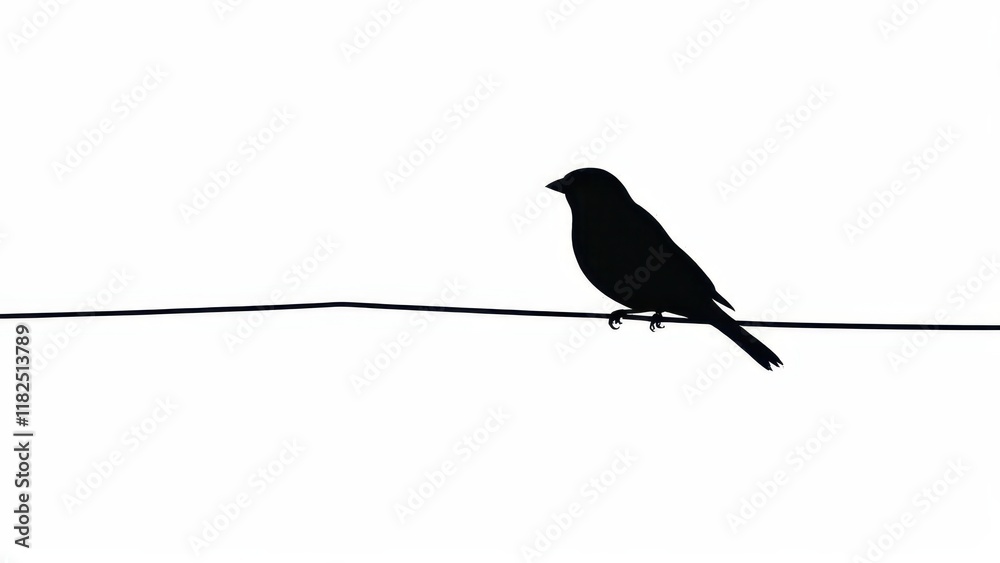 A small bird silhouette standing on a thin line, ideal for nature and wildlife themes. A small bird silhouette standing on a thin line, ideal for nature and wildlife themes.