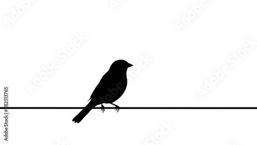A small bird silhouette standing on a thin line, ideal for nature and wildlife themes.