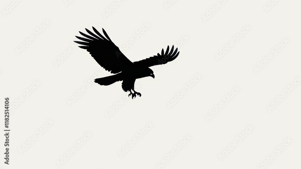 Fototapeta premium Majestic bird in flight, depicted as a black silhouette with outstretched wings.