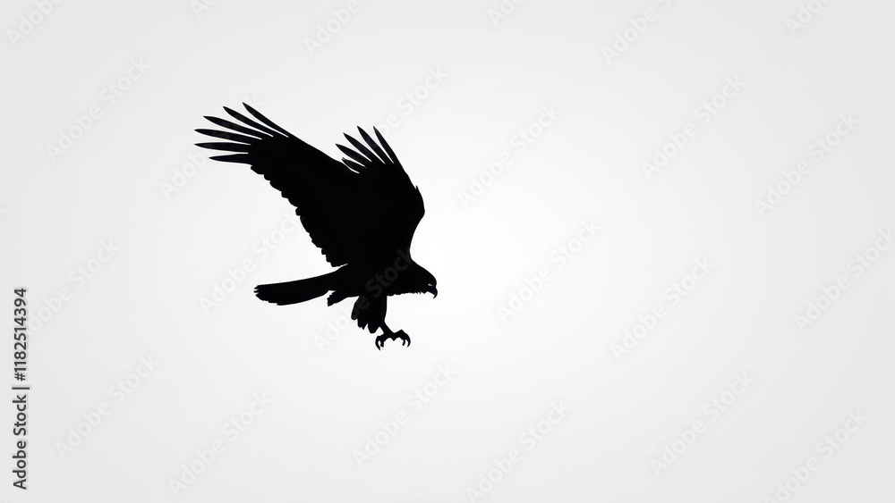 Obraz premium Artistic silhouette of a bird flying, with dynamic wings and a sharp beak.