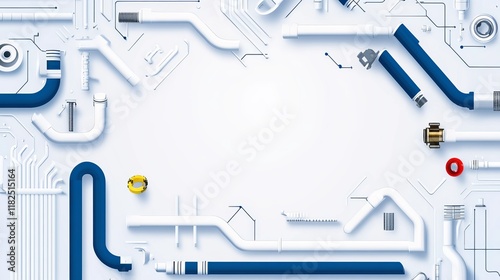 Banner showcasing pipes with spare parts like bends connectors taps and sensors ideal for plumbing and pipeline work in households Vector illustration photo