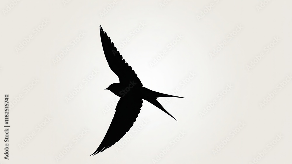 Obraz premium Minimalist swallow silhouette with wide wings and sharp tail, perfect for clean designs.