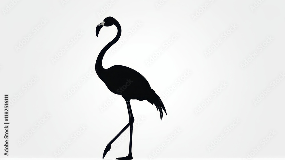Fototapeta premium Graceful flamingo standing tall in a minimalist black silhouette design.
