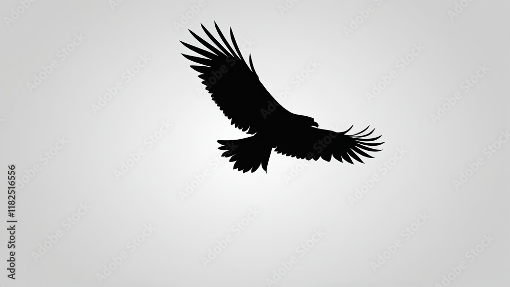Fototapeta premium Silhouette of a flying eagle, symbolizing strength and freedom in minimalist design.