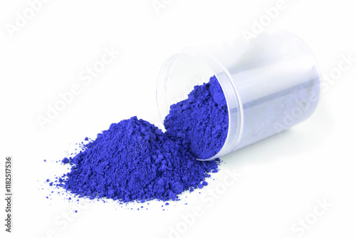 Cobalt Blue, ultramarine pigment, dry paint on a white background, macro