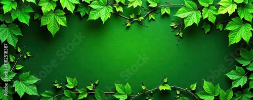 Green leaves and vines create a seamless horizontal border, lush, vines, ivy photo