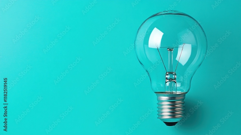 A clear light bulb hangs against a turquoise background, highlighting its sleek design and functionality A clear light bulb hangs against a turquoise background, highlighting its sleek design and functionality