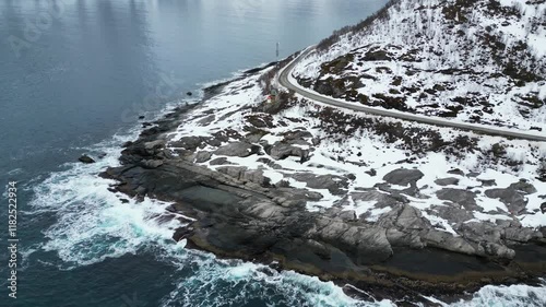 Wallpaper Mural Mountains, fjords, winter season, winter road, view point, waves, Norway, Tungeneset Torontodigital.ca
