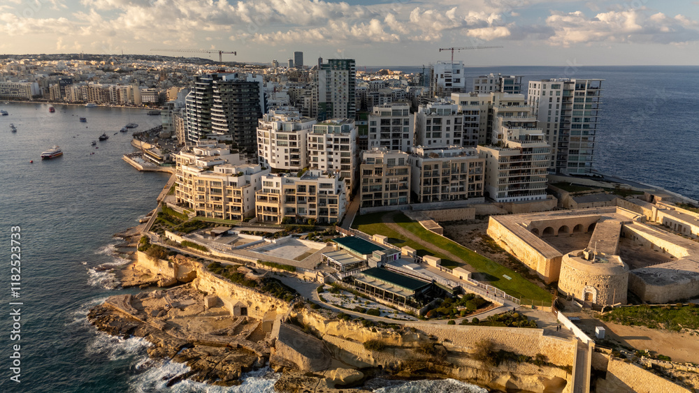 Aerial footage in Malta during winter holidays.