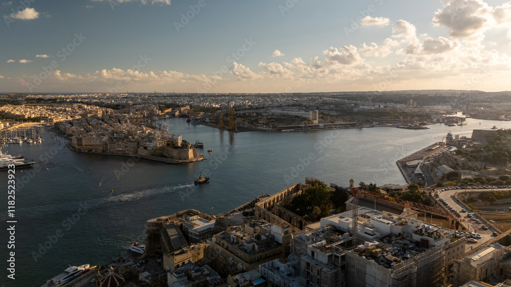 Aerial footage in Malta during winter holidays.