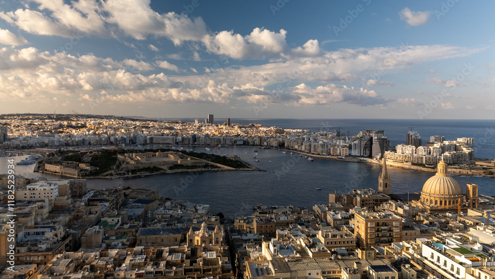 Aerial footage in Malta during winter holidays.