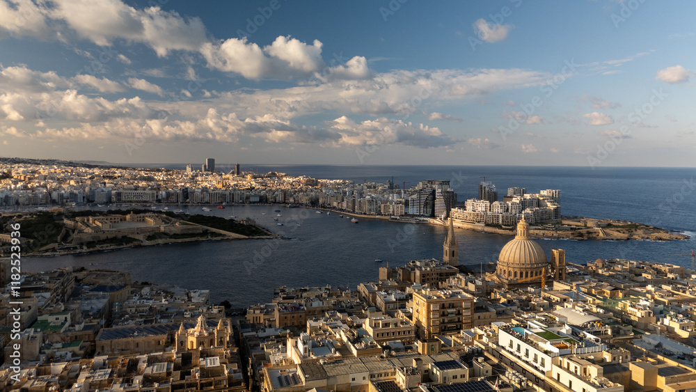 Aerial footage in Malta during winter holidays.