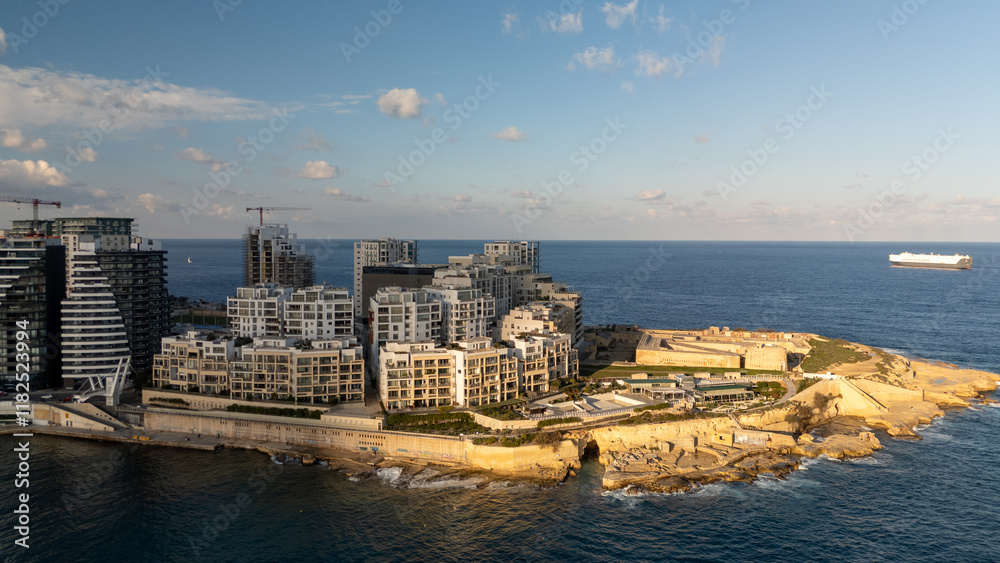Aerial footage in Malta during winter holidays.
