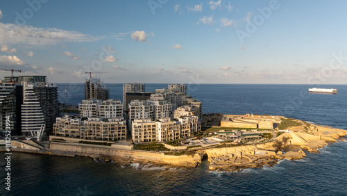 Aerial footage in Malta during winter holidays.	