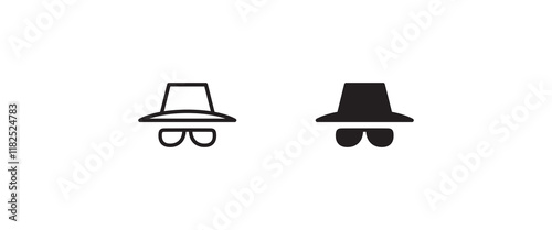 Avatar man in a hat icons , Secret service agent, Spy man icon Wanted button, vector, sign, symbol, logo, illustration, editable stroke, flat design style isolated on white