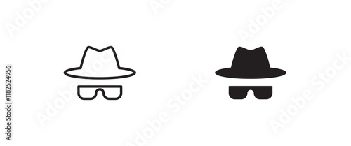 Avatar man in a hat icons , Secret service agent, Spy man icon Wanted button, vector, sign, symbol, logo, illustration, editable stroke, flat design style isolated on white