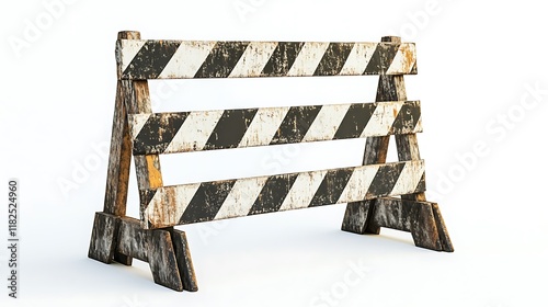 Old construction striped barricades on a white background