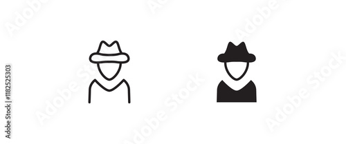 Avatar man in a hat icons , Secret service agent, Spy man icon Wanted button, vector, sign, symbol, logo, illustration, editable stroke, flat design style isolated on white