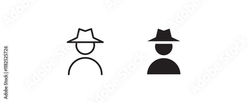 Avatar man in a hat icons , Secret service agent, Spy man icon Wanted button, vector, sign, symbol, logo, illustration, editable stroke, flat design style isolated on white