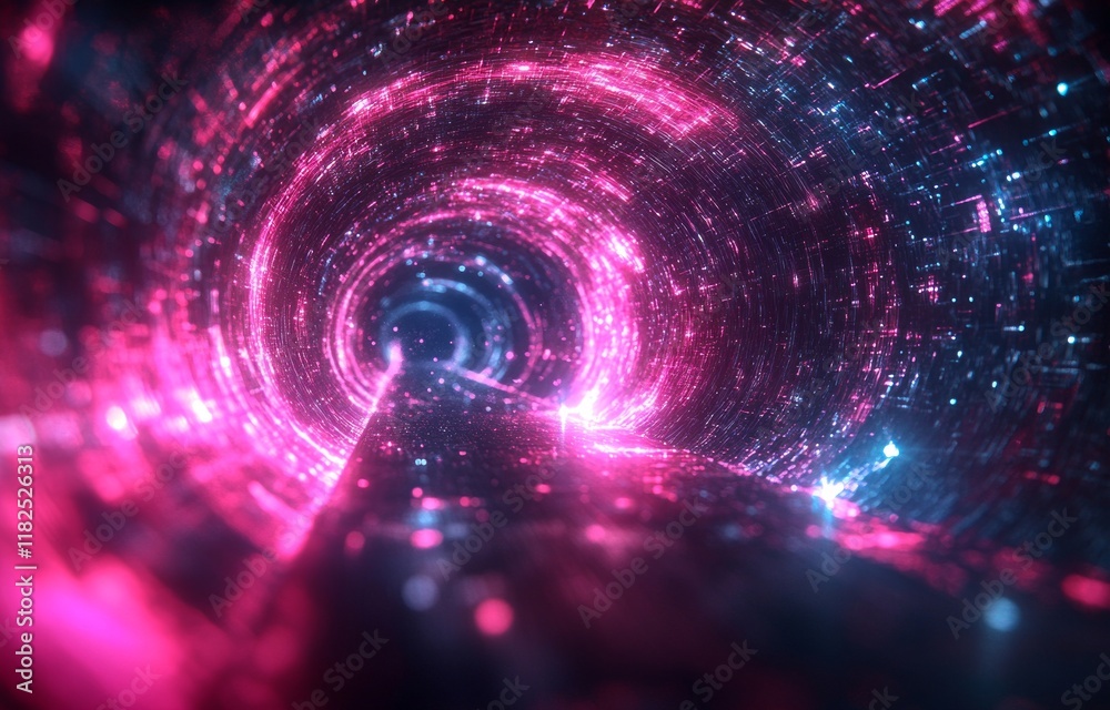 Fototapeta premium Futuristic neon tunnel with vibrant pink and blue lights