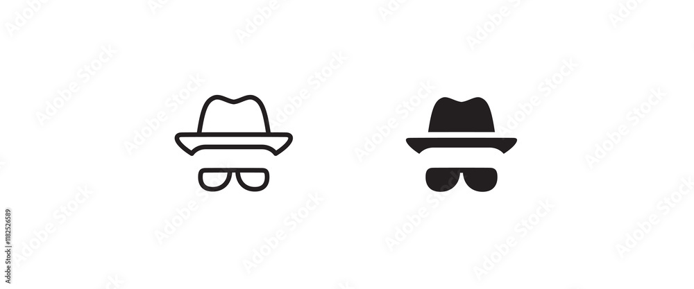 Avatar man in a hat icons , Secret service agent, Spy man icon Wanted button, vector, sign, symbol, logo, illustration, editable stroke, flat design style isolated on white Avatar man in a hat icons , Secret service agent, Spy man icon Wanted button, vector, sign, symbol, logo, illustration, editable stroke, flat design style isolated on white
