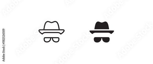 Avatar man in a hat icons , Secret service agent, Spy man icon Wanted button, vector, sign, symbol, logo, illustration, editable stroke, flat design style isolated on white