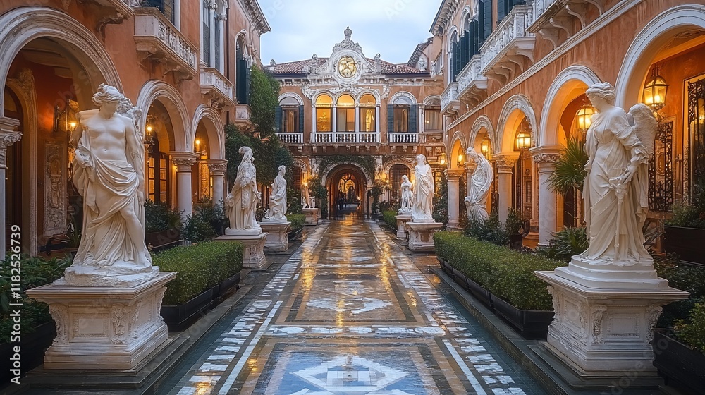 Fototapeta premium Venetian Courtyard Statues Elegant Architecture