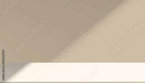 Background Wall Studio Room with Shadow on 3d Podium for Product ,Brown Backdrop Background for Summer scene banner with sunlight on floor texture,Interior Kitchen with blur gradient of Spring light